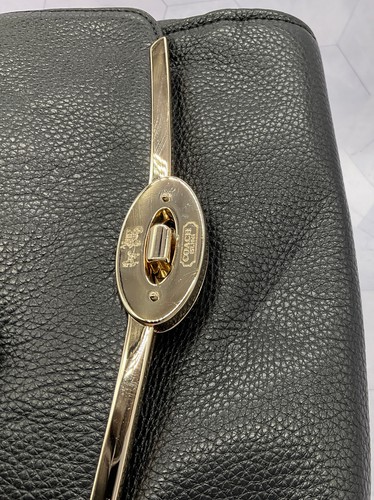 Coach Black Leather Gold Hardware Turnlock Crossbody Clutch with Removable Strap - Picture 14 of 24