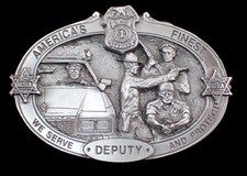 DEPUTY BELT BUCKLE AMERICA'S FINEST "WE SERVE  PROTECT" PEWTER US MADE NEW