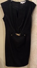 Calvin Klein Women's Shift Sheath Black Dress With Gold Zipper & Hardware Sz 4