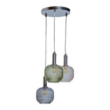 Image of MINISUN Stratton 3 Way Chrome Ceiling Light With Coloured Ribbed Glass Shades