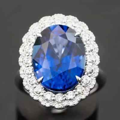 AAA 5.10 Ct Oval Cut Natural Sapphire Diamond Engagement Ring 14K White Gold