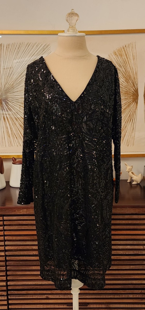 lilly pulitzer leclair sequin dress EUC Lilly Pulitzer Leclair Dress Onyx Black Sequin Sea Swirl Mesh Dolman LARGE