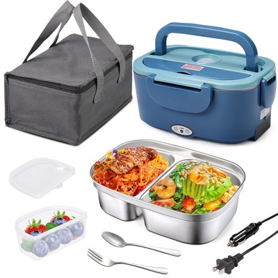 Electric Lunch Box Food Heater with 2 Compartments 80W Portable Heated Lunch ...