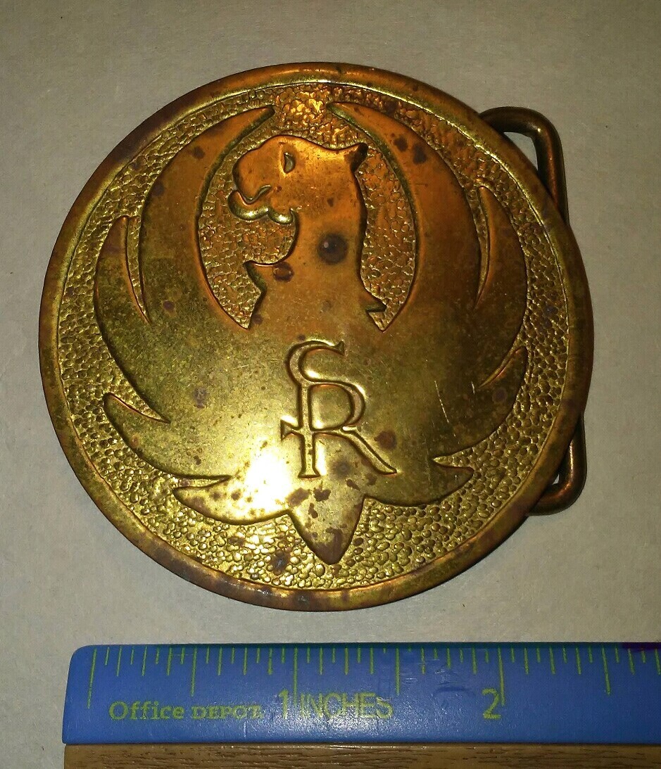 Vtg Ruger Revolver Rifle Pistol Brass Belt Buckle SR … Gem