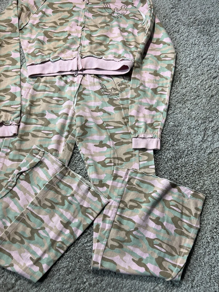 Traje de chándal vintage Y2k para mujer rosa camuflado talla grande con capucha cremallera pierna ancha sudaderas Foto 2 de 4