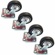 4 Pack 3" Swivel Caster Wheels Rubber Base with Top Plate & Bearing Heavy Duty