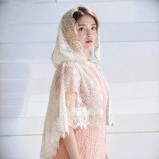 Women Hooded Shawl Catholic Infinity Veil Head Covering Mantilla Mass Lace Veil