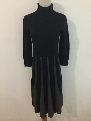 LONDON TIMES Turtleneck Sweater Dress Fit & Flare Black & Gray Size M | eBay