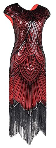 Damen Vintage Cocktailkleid Spitze Fransen Gatsby 20er Jahre XX-Large schwarz rot - Bild 3 von 7