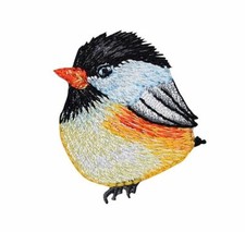 Fat Chickadee Bird Facing Left Realistic Embroidered Iron on Patch