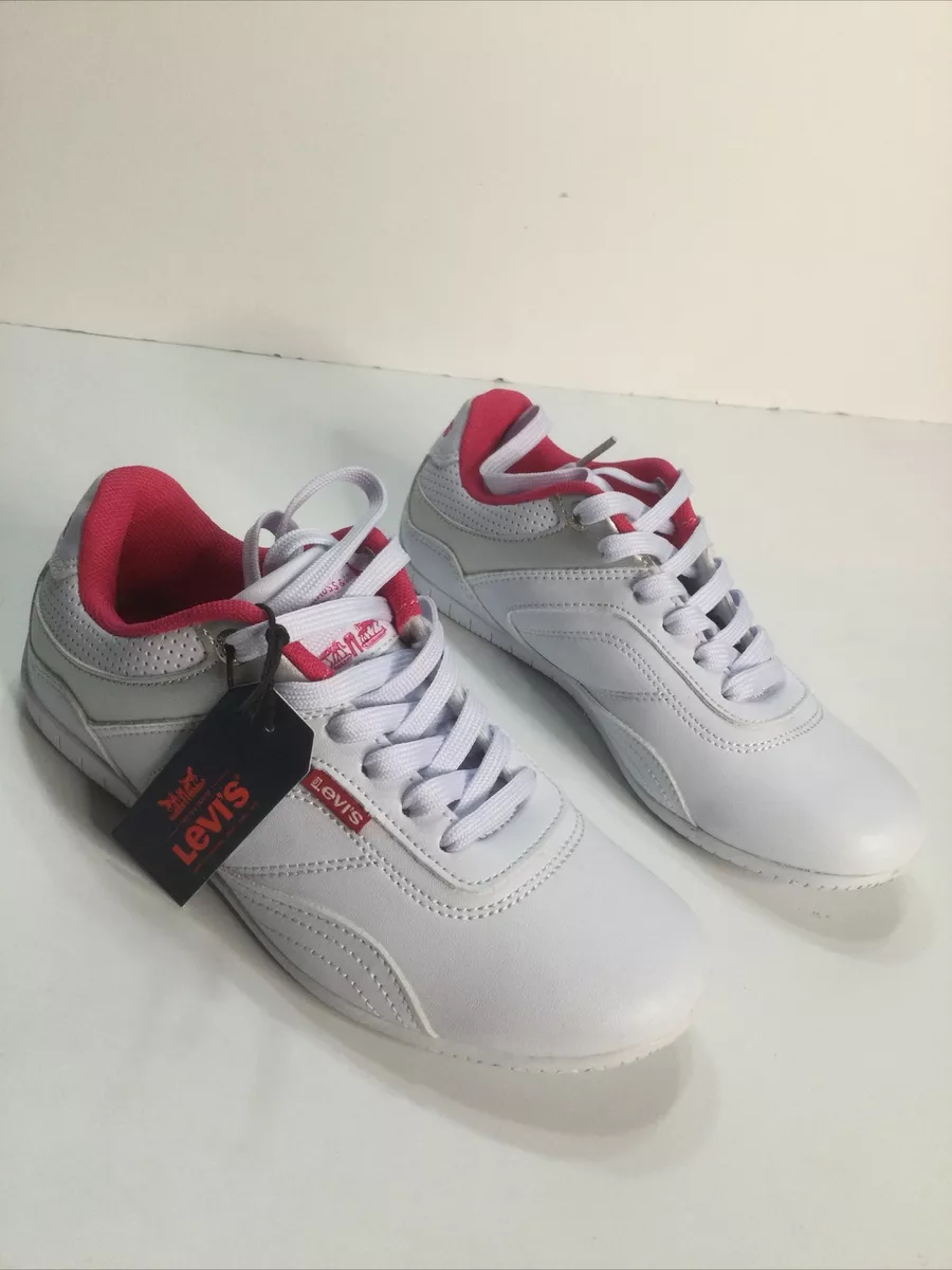 NEW Levi&#039;s Tennis Shoes / Sneakers 5 White Pink &amp; Silver trim 52911168W | eBay