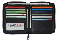 RFID Signal Blocking European Hipster Zip Around Wallet for Men Texan Bull 