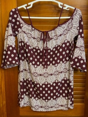 Sz L Maroon Rayon Blouse Spaghetti Str 3/4 Sleeve Charlotte Russe Shirt