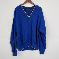 Vintage 90s Greg Norman Mens Sweater Size L Blue V-Neck Embroidered Shark