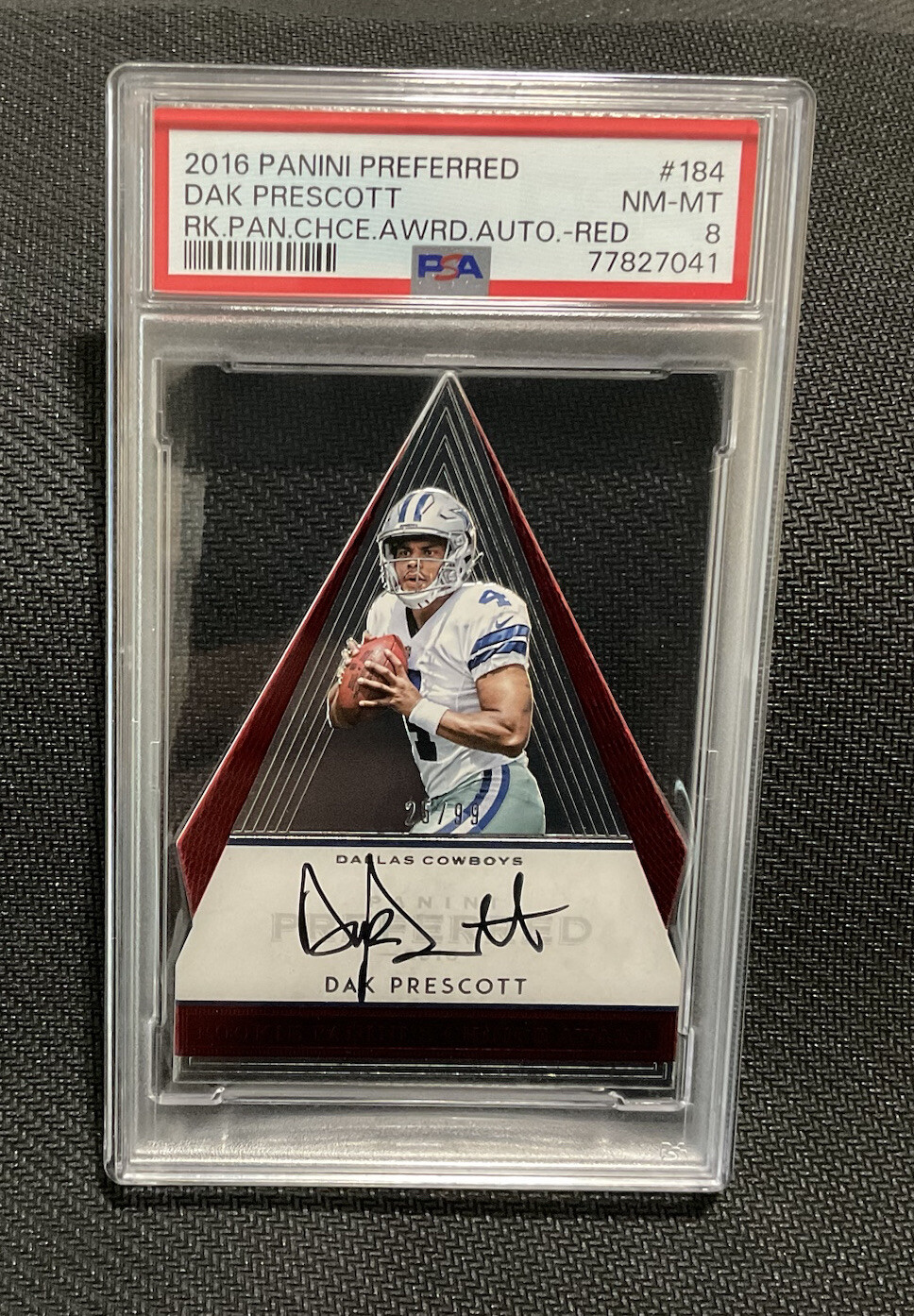 Dak Prescott Panini Preferred #184 Rookie Paninis Choice Award Autograph-Red