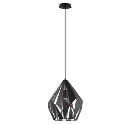EGLO Carlton1 Modern 1-light pendant with black and silver geometric shade 