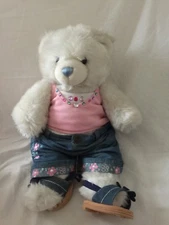 Build A Bear White Bear Blue Tints Blue Nose White Feet Plush with clothes shoes