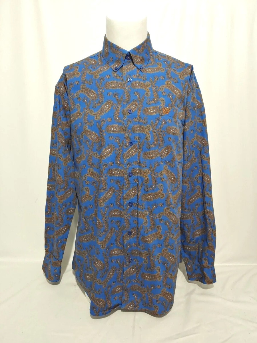Cinch Blue Gold Paisley Long Sleeve Mens Shirt Size Large