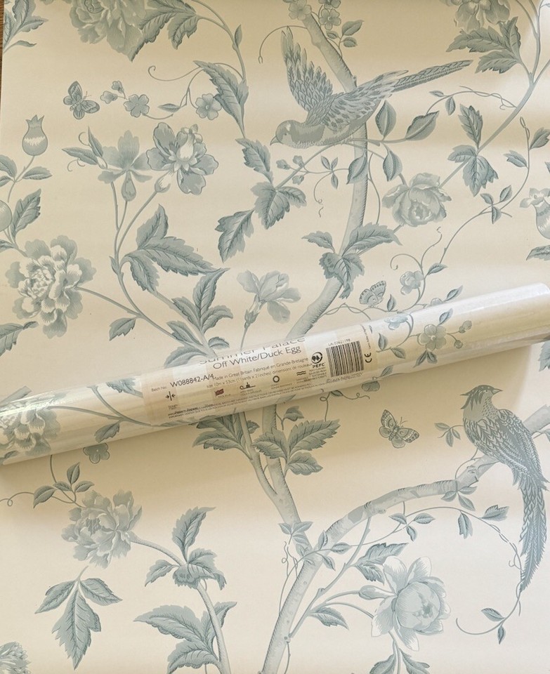 Original Laura Ashley Summer Palace Wallpaper Off White/Duck Egg 11 Rolls Avail eBay
