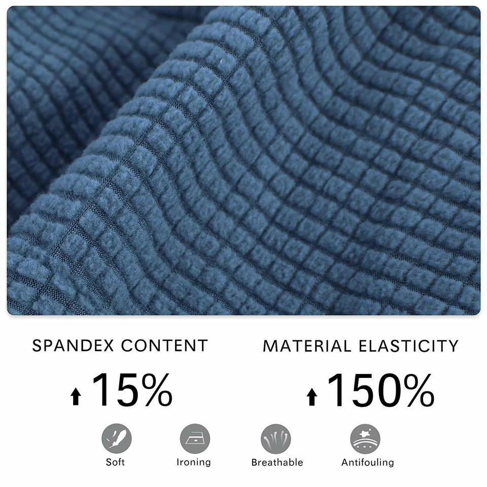 Denim Blue Fabric Polyester Knitting Jacquard Cushion Dining Chair Slipcover  - Image 3 of 4