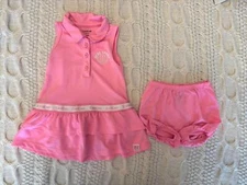 6-9 months Bebe Sport two piece hot pink/neon outfit infant dress bloomers