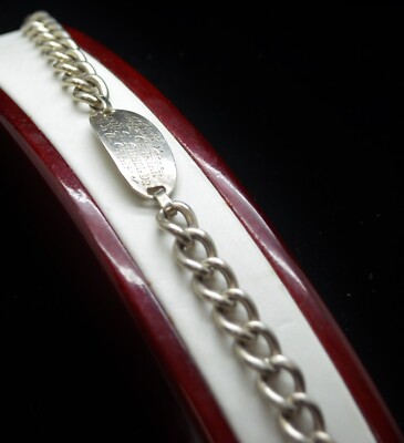 Sterling Silver Simple Engraved Bar Link Chain Bracelet