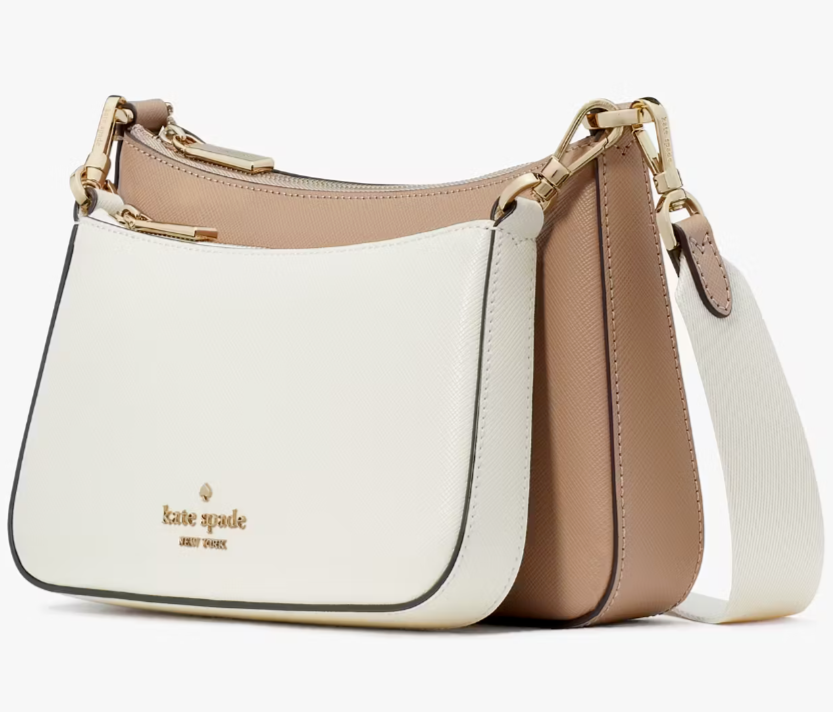 ショルダーバッグ・ポシェット Kate Spade KH759 Duet Saffiano Leather Crossbody Kate Spade Duet Beige & White Leather Crossbody Bag KH759