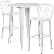 30'' Round White Metal Indoor-Outdoor Restaurant Bar Table Set with 2  Barstools