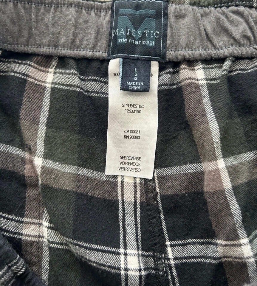 Majestuoso pijama de salón de franela de algodón a cuadros negro/gris para hombre bolsillo inferior talla L Foto 3 de 4