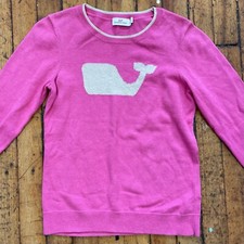 VINEYARD VINES Girls Medium 10-12 Pink Classic Whale Logo Pullover Sweater