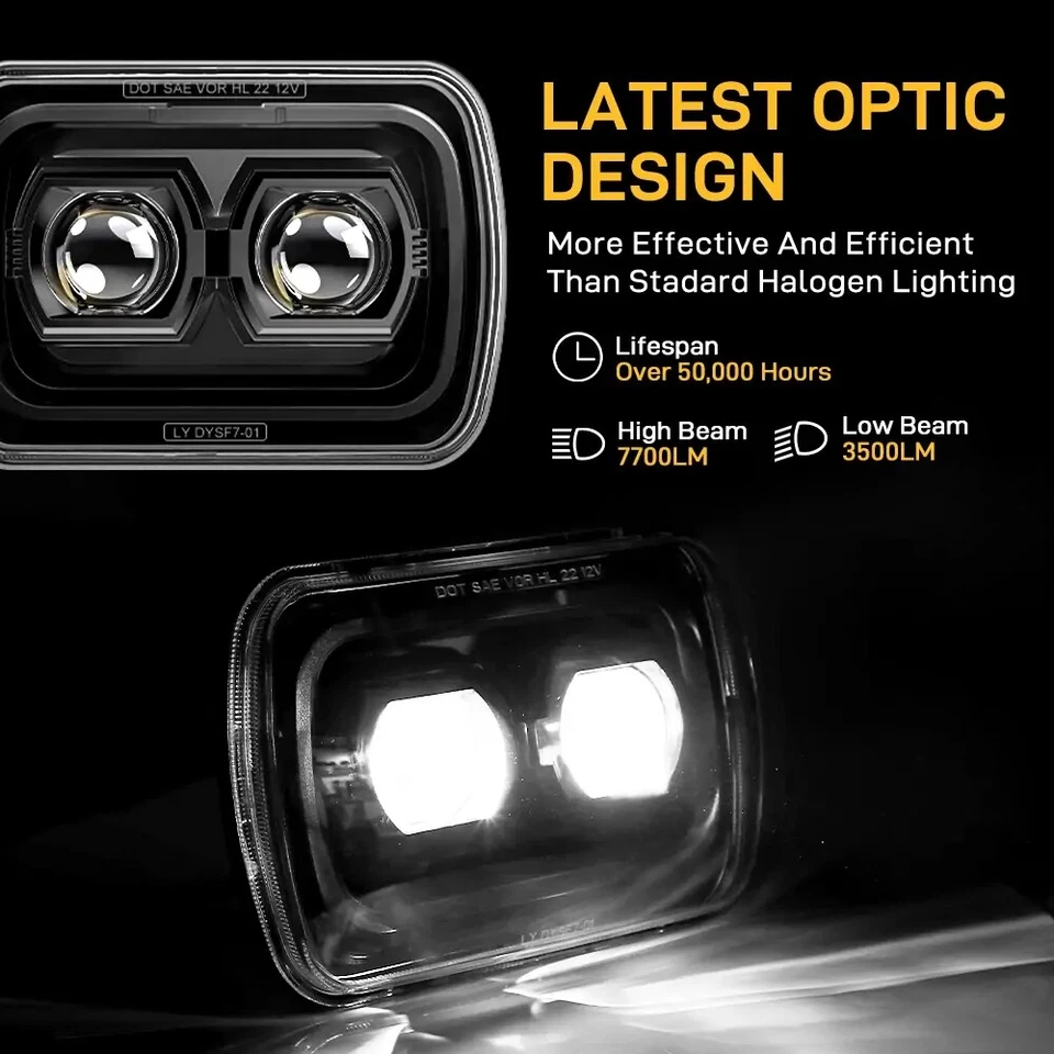 Pair 5x7" 7x6 LED Headlights High Low Beam For GMC K2500 K3500 C1500 Savana 1500 - Image 3 of 4