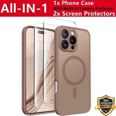 For iPhone 16 15 14 13 12 Pro Max Shockproof Case &Screen Protector & Camera Len