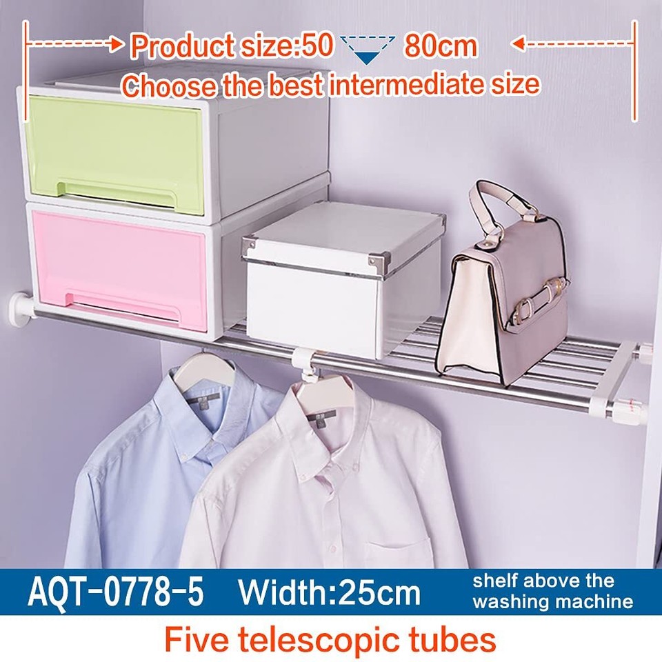 Expandable Shelf Rod Closet System 5Bar Telescopic Heavy Duty Clothes
