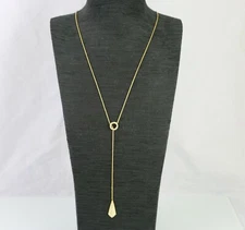 Lovely Modernist Clear Rhinestone Y- Drop Adjustable Gold-tone Necklace 24"