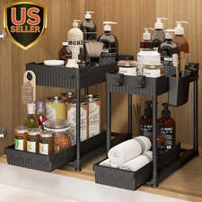 2-Pack under Sink Organizer, 2-Tier Multi-Use Kitchen Bathroom Organizers and St