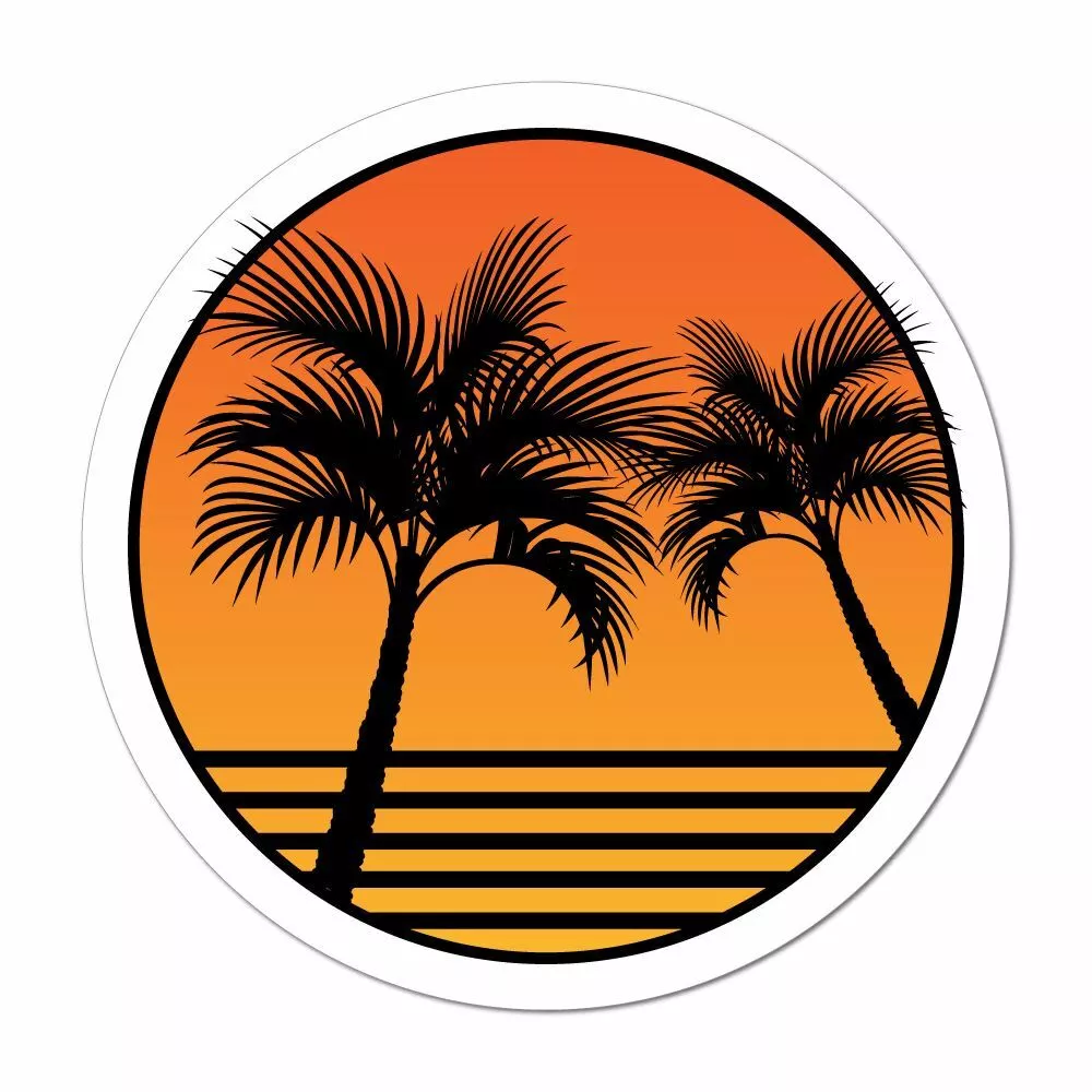 Palm Tree Sunset Beach Sand Summer Holiday Good Vibes Car Sticker Decal