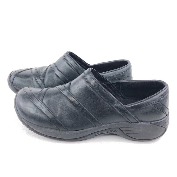 Merrell Encore Eclipse Smooth Black Leather Slip On Shoes Womens