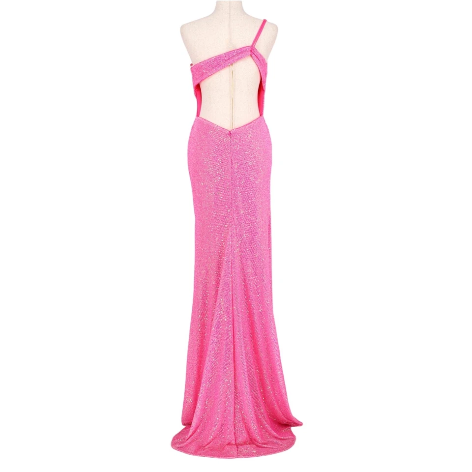 La Femme Women Pink Sequin Formal One-Shoulder Open Back Long Prom Dress Size 8 - Image 4 of 4