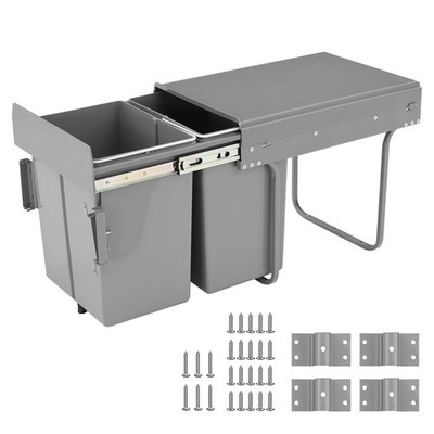 Double Pull Out Trash Can for Under Kitchen Cabinets 44 Qt with Soft-Close Sl...