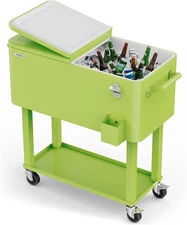 VINGLI 80 Quart Rolling Ice Chest, Portable Patio Party Bar Drink Cooler Cart, w