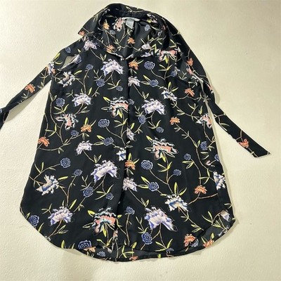 H&M Floral Halter Blouse Womens 4 Black Good Sleeveless Tie Neck High Low Top