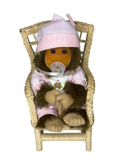 Vintage Hosung Plush Monkey Doll In Pink Pajamas & Hat 12 Inches With Pacifier