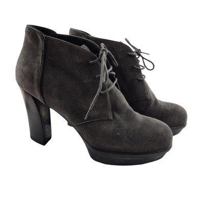 Tod's Boots Womens 7 37 Chukkah Platform Heel Lace Up Gray Suede Academia Prep