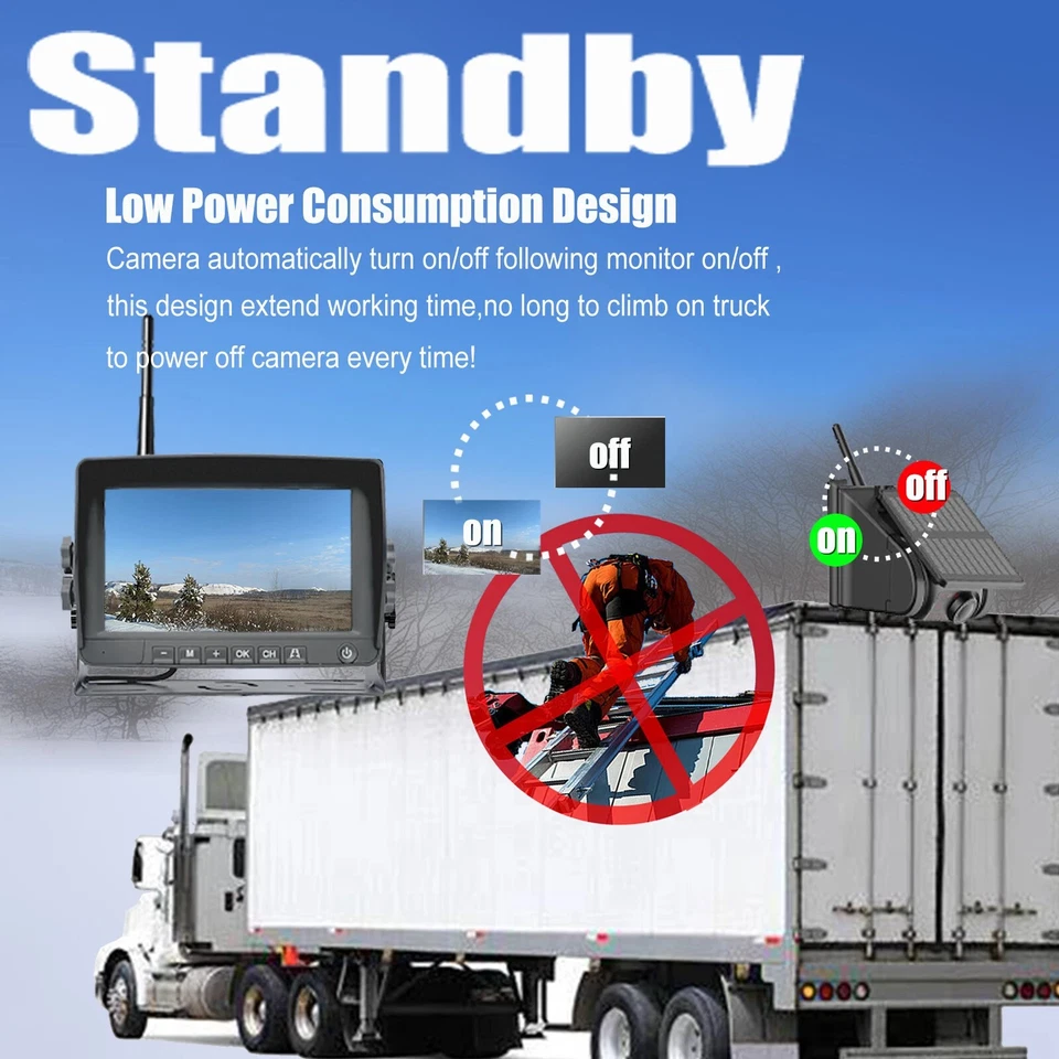 Wireless 7" Monitor DVR Solar-Powered Magnetic 1080P Backup Camera for RV Truck - Image 4 of 4