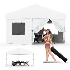10x10FT Instant Pop Up Canopy Tent with 4 Side Walls, Complete Commercial She...