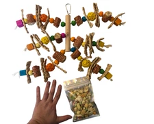 Hanging Parrot Chew Toy: Corn Husk, Beads & Blocks - 12in