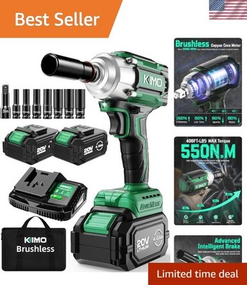 KIMO 1/2 Inch Impact Wrench - 3000RPM,  Brake Stop & Two 4.0Ah Batteries
