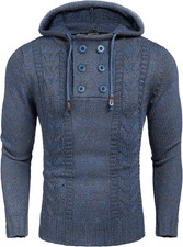 Mens Knit Pullover Hoodies Casual Long Sleeve Turtleneck Sweaters Slim Fit Hoode