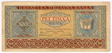 1943 Croatia 5000 Kuna 0262718 Paper Money Banknotes Currency