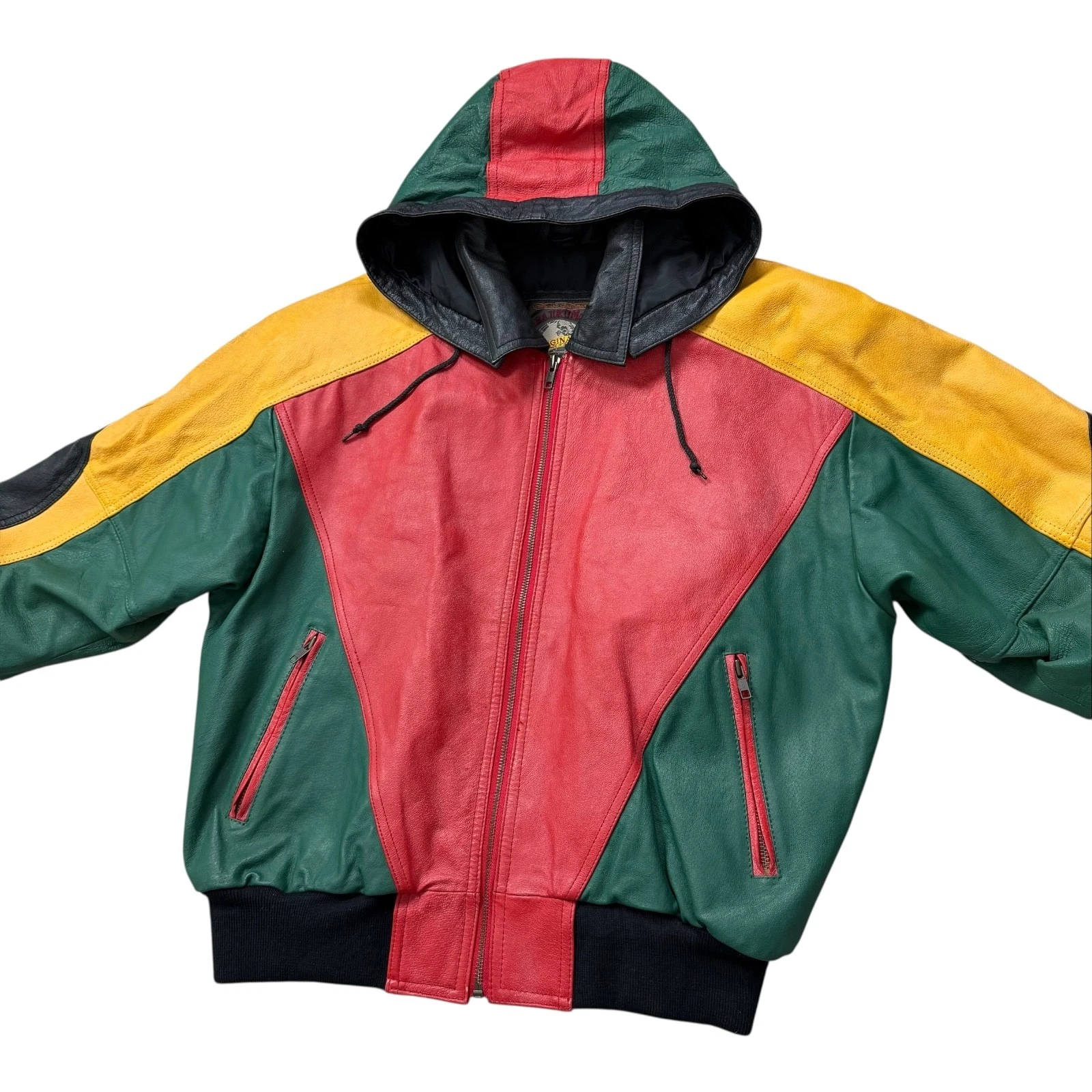 VTG 90s HARAJUKU MOTHER 8 BALL COLORBLOCK LEATHER HOODIE JACKET SIZE M - product detail image 4